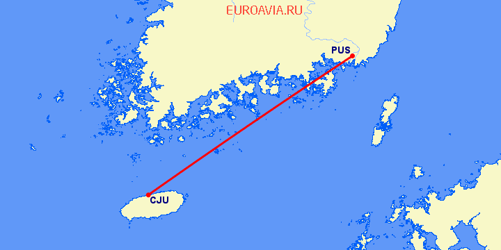 перелет Jeju — Пусан на карте