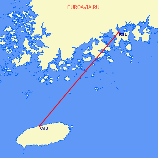 перелет Jeju — Yeosu на карте