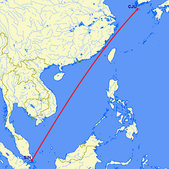 перелет Jeju — Сингапур на карте