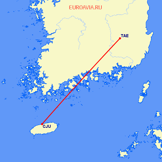 перелет Jeju — Даегу на карте
