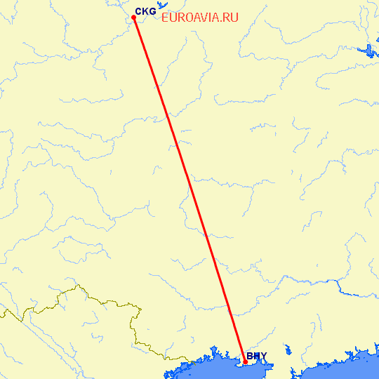 перелет Чонсинь — Бейхай на карте