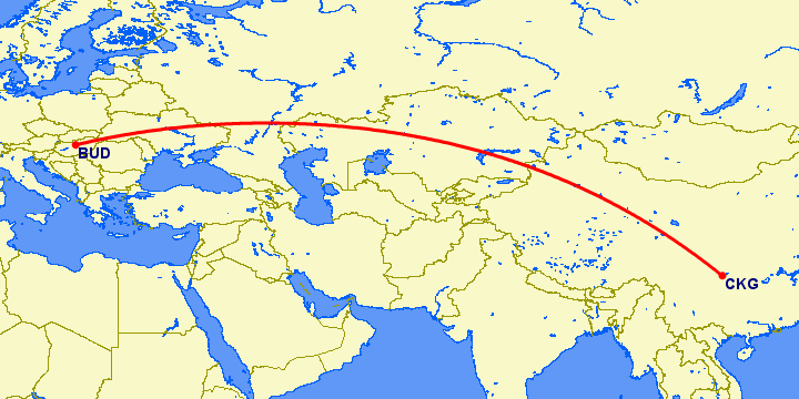 перелет Чонсинь — Будапешт на карте