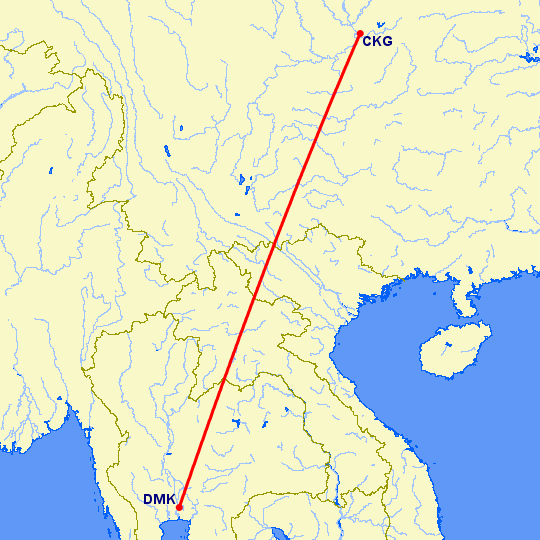перелет Чонсинь — Бангкок на карте