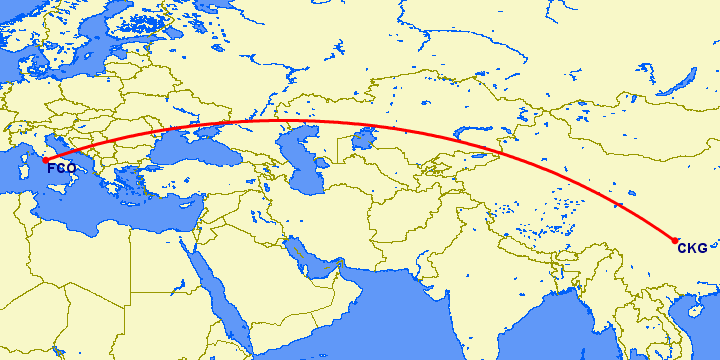 перелет Чонсинь — Рим на карте