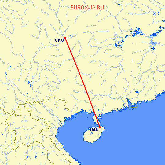 перелет Чонсинь — Хайкоу на карте