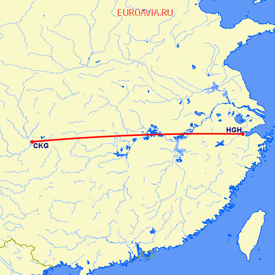 перелет Чонсинь — Ханчжоу на карте