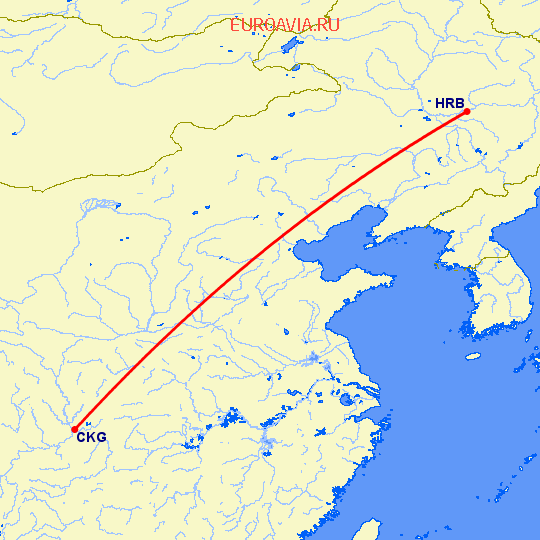 перелет Чонсинь — Харбин на карте