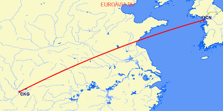 перелет Чонсинь — Сеул на карте