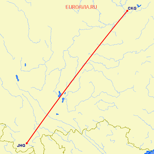 перелет Чонсинь — Цзиньхонг на карте