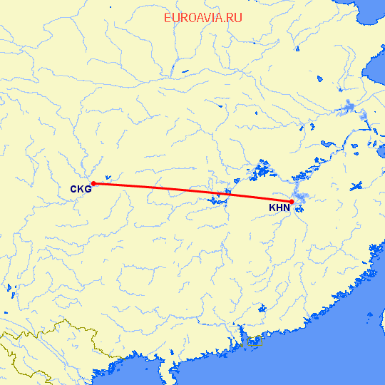 перелет Чонсинь — Наньчан на карте