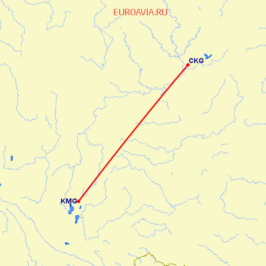 перелет Чонсинь — Кунминг на карте