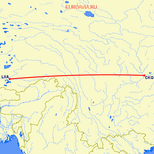 перелет Чонсинь — Gonggar на карте