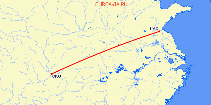 перелет Чонсинь — Лианьюнан на карте