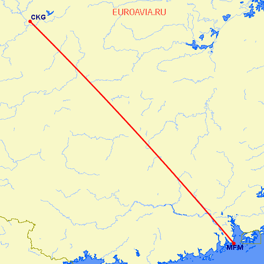 перелет Чонсинь — Макао на карте