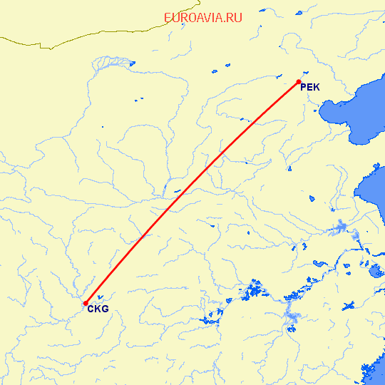 перелет Чонсинь — Пекин на карте