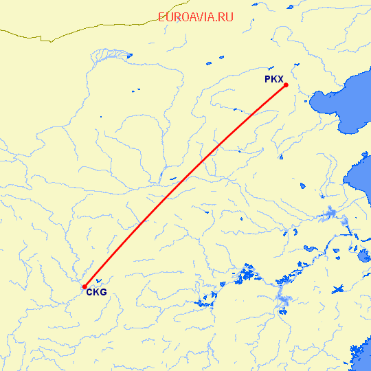 перелет Чонсинь — Пекин на карте