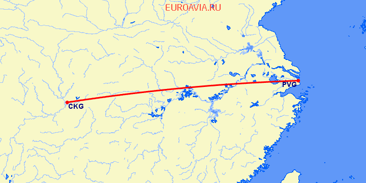 перелет Чонсинь — Шанхай на карте