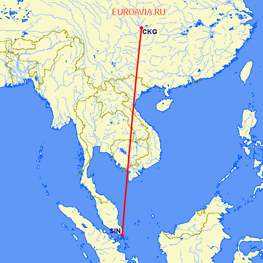 перелет Чонсинь — Сингапур на карте