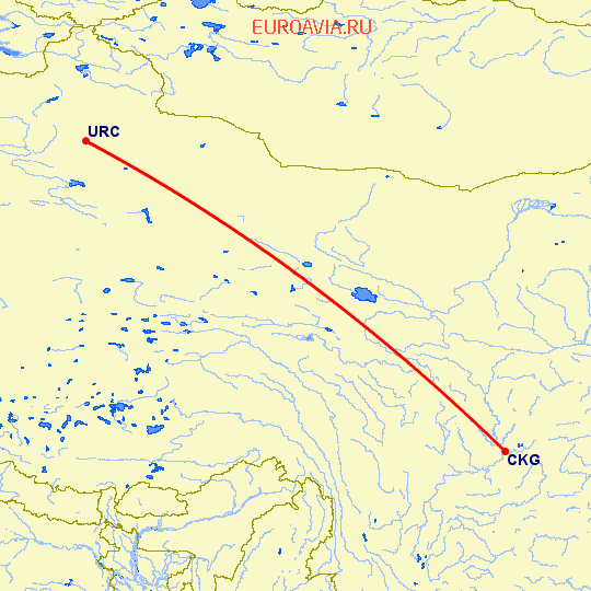 перелет Чонсинь — Урумги на карте