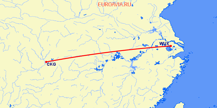перелет Чонсинь — Вуси на карте