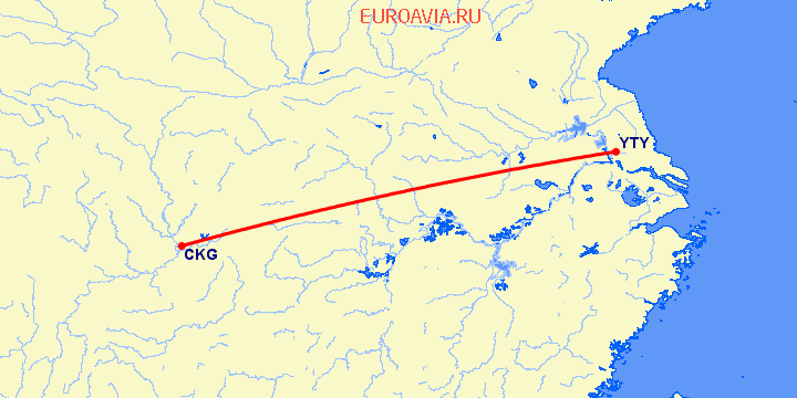 перелет Чонсинь — Янчжоу на карте