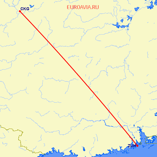 перелет Чонсинь — Чжухай на карте