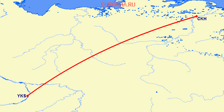перелет Чокурдах — Якутск на карте