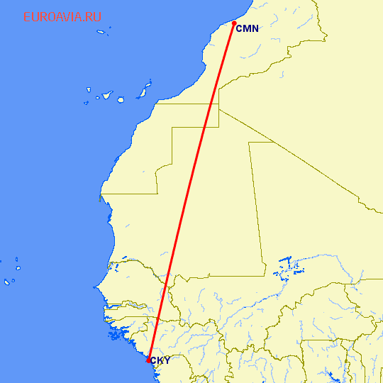перелет Конакри — Касабланка на карте