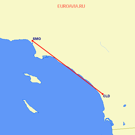 перелет Carlsbad — Санта Моника на карте