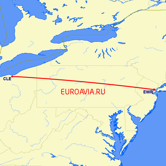 перелет Кливленд — Ньюарк на карте