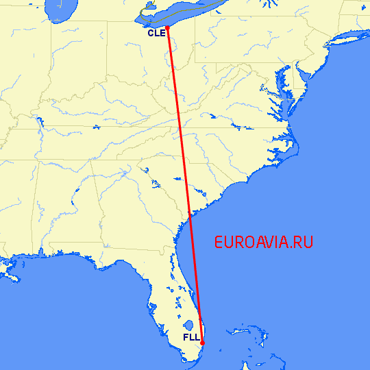 перелет Кливленд — Форт Лодердейл  на карте