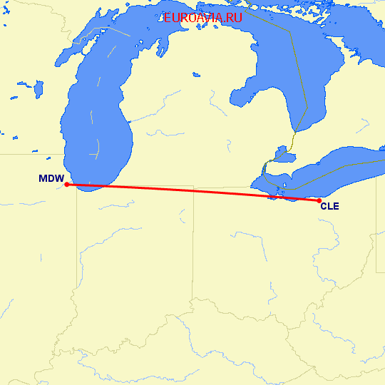 перелет Кливленд — Чикаго на карте