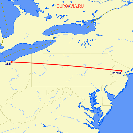 перелет Кливленд — Morristown на карте