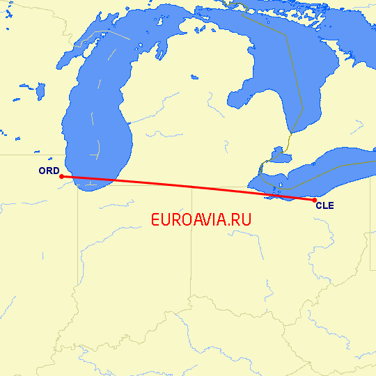 перелет Кливленд — Чикаго на карте