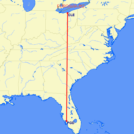 перелет Кливленд — Пунта Горда на карте