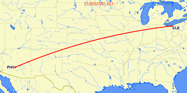 перелет Кливленд — Феникс на карте