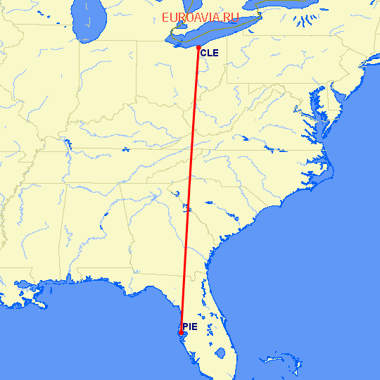 перелет Кливленд — Клируотер на карте
