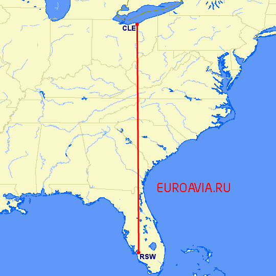 перелет Кливленд — Форт Майерс на карте