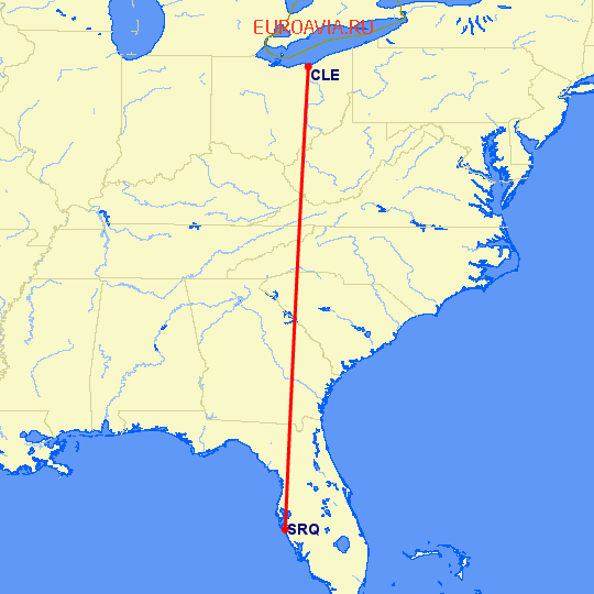 перелет Кливленд — Сарасота на карте