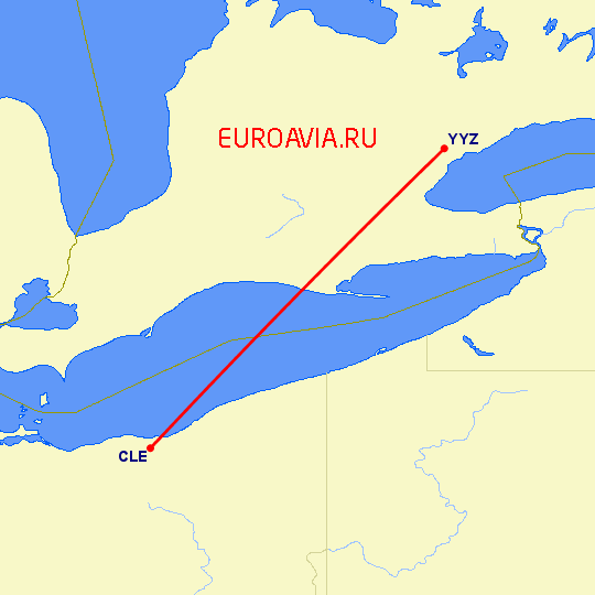 перелет Кливленд — Торонто на карте
