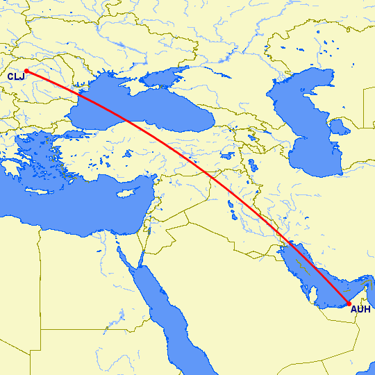 перелет Клуж Напока — Абу Даби на карте