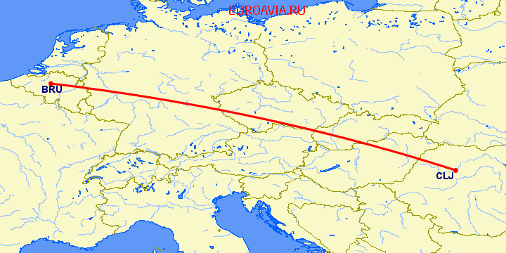 перелет Клуж Напока — Брюссель на карте