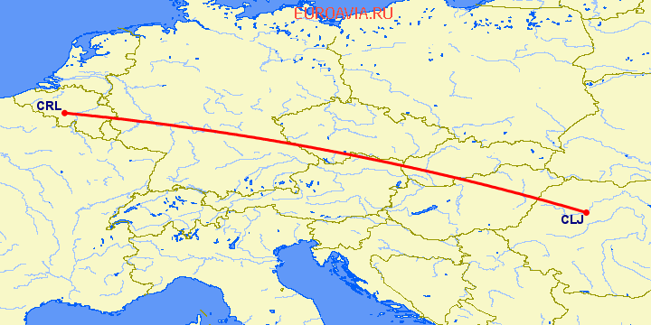 перелет Клуж Напока — Шарлеруа на карте