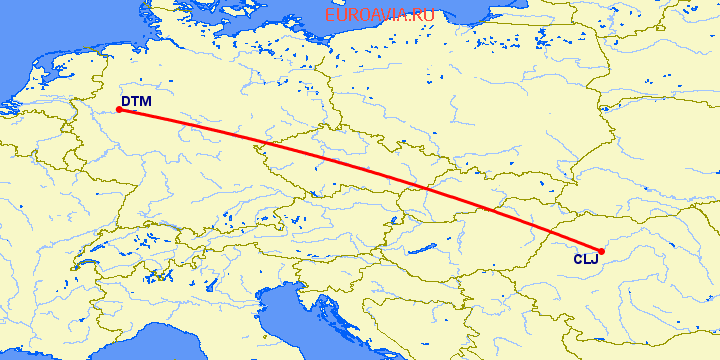перелет Клуж Напока — Дортмунд на карте