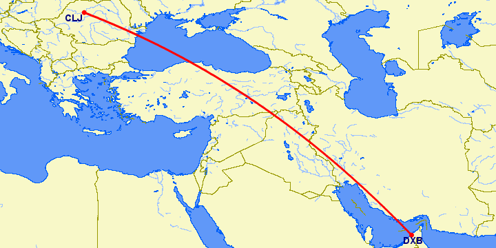 перелет Клуж Напока — Дубай на карте