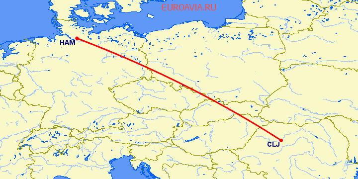 перелет Клуж Напока — Гамбург на карте