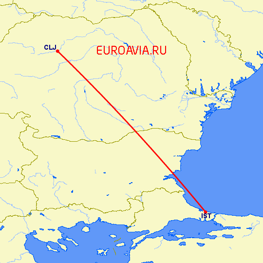 перелет Клуж Напока — Стамбул на карте