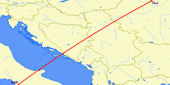 перелет Клуж Напока — Неаполь на карте