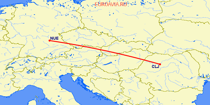 перелет Клуж Напока — Нюремберг на карте