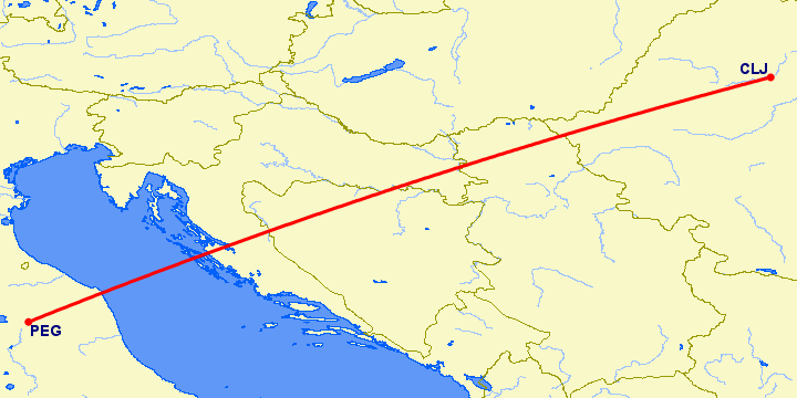 перелет Клуж Напока — Перужия на карте